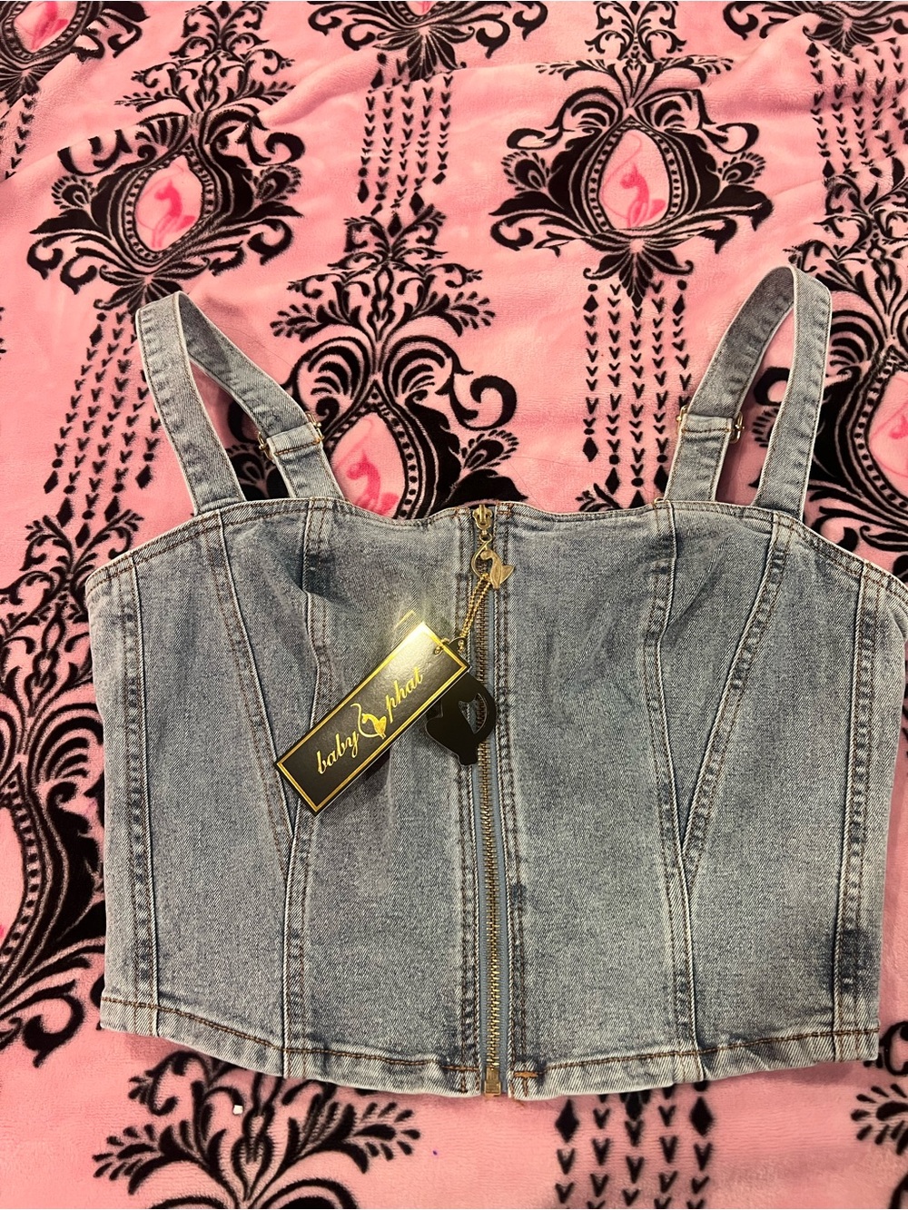Baby Phat Light Blue Denim Zip-Front Crop Top